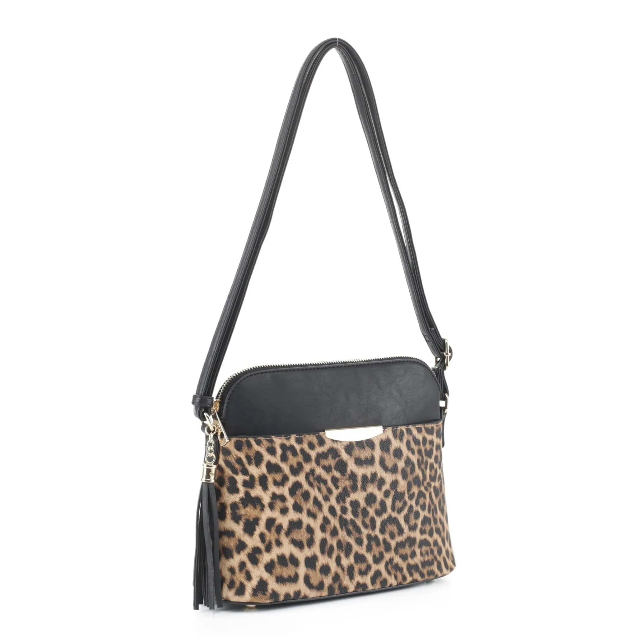 HY5314AL Leopard Front Pocket Dome Crossbody w/ Tassel