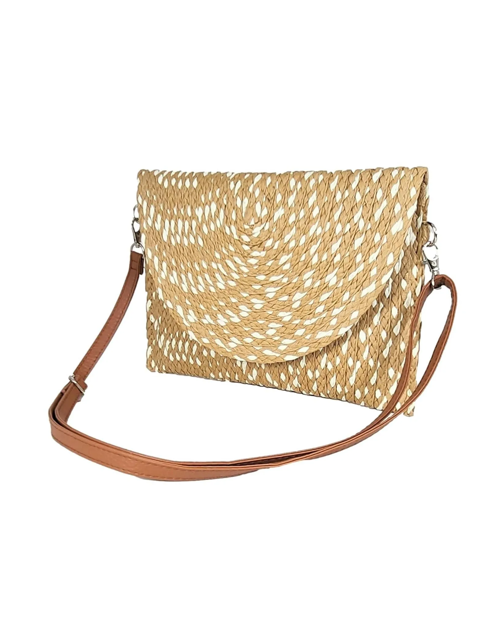 LOA405 Annabella Weaved Straw Envelope Clutch Crossbody Bag