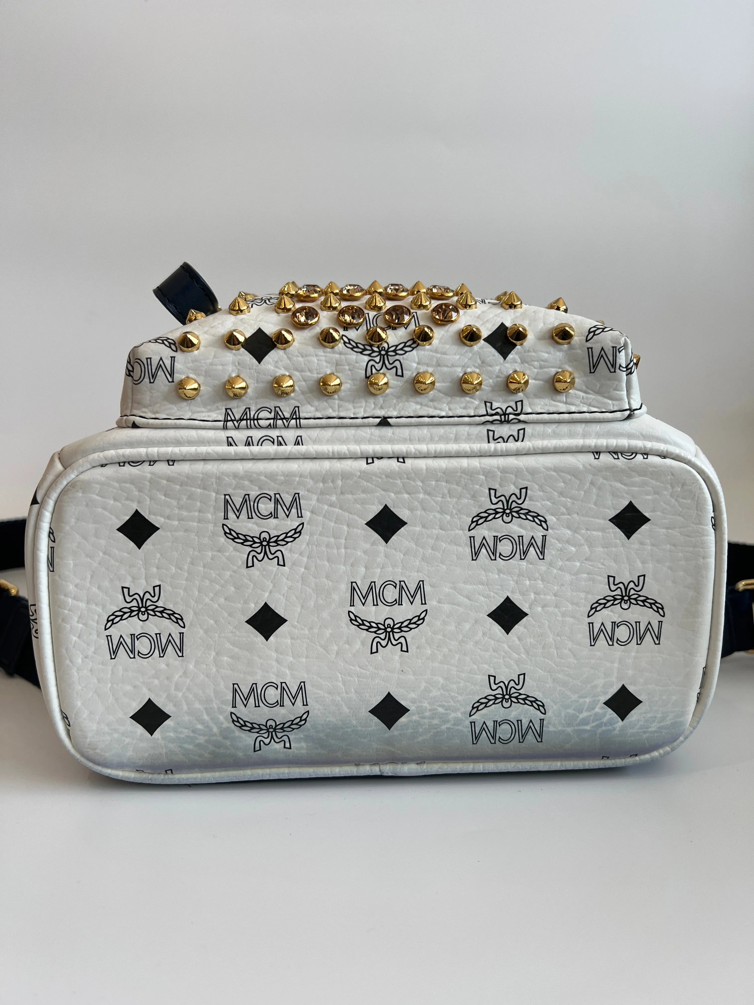 Mini Diamond Stark Backpack in White / Navy