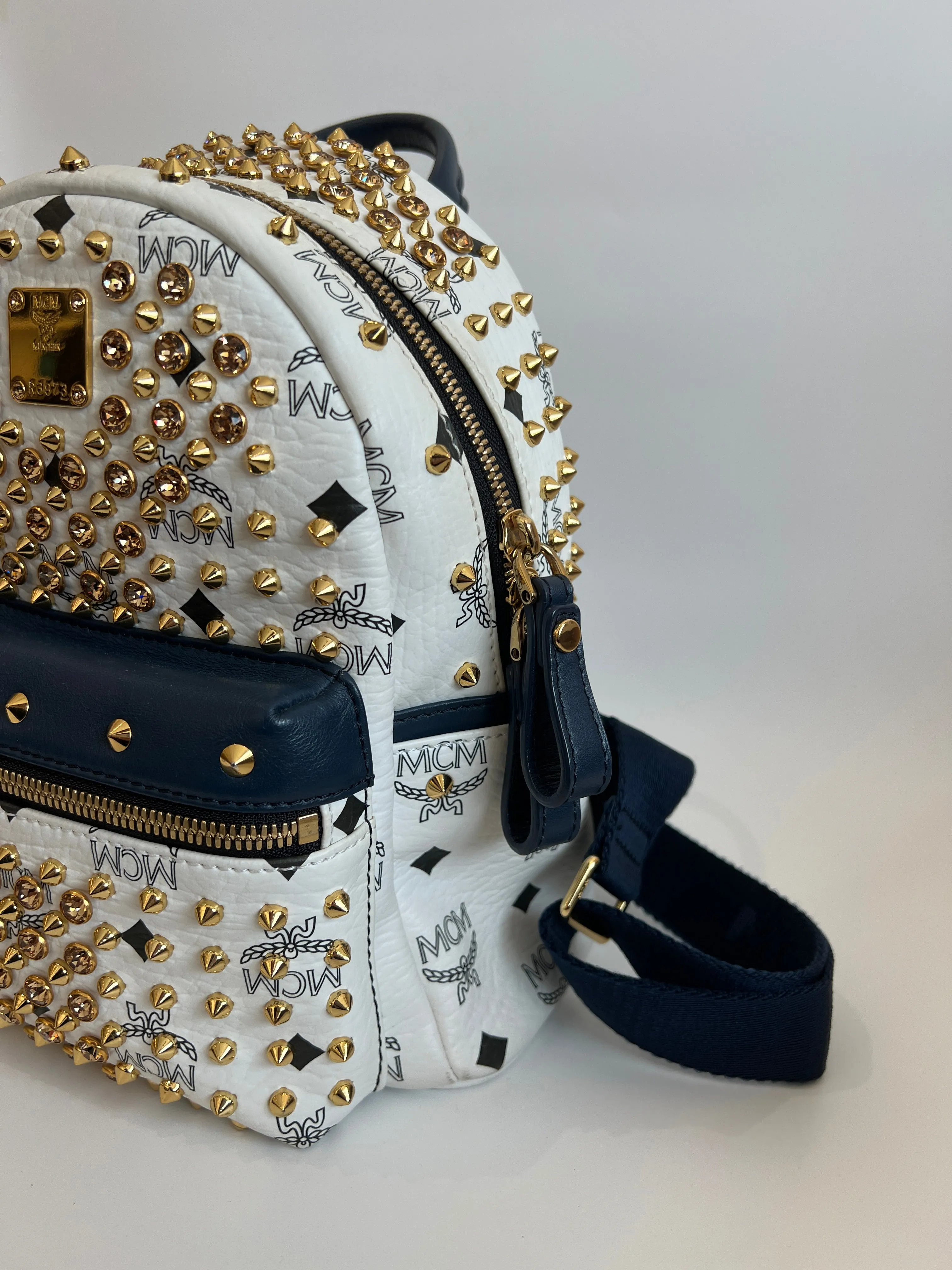 Mini Diamond Stark Backpack in White / Navy