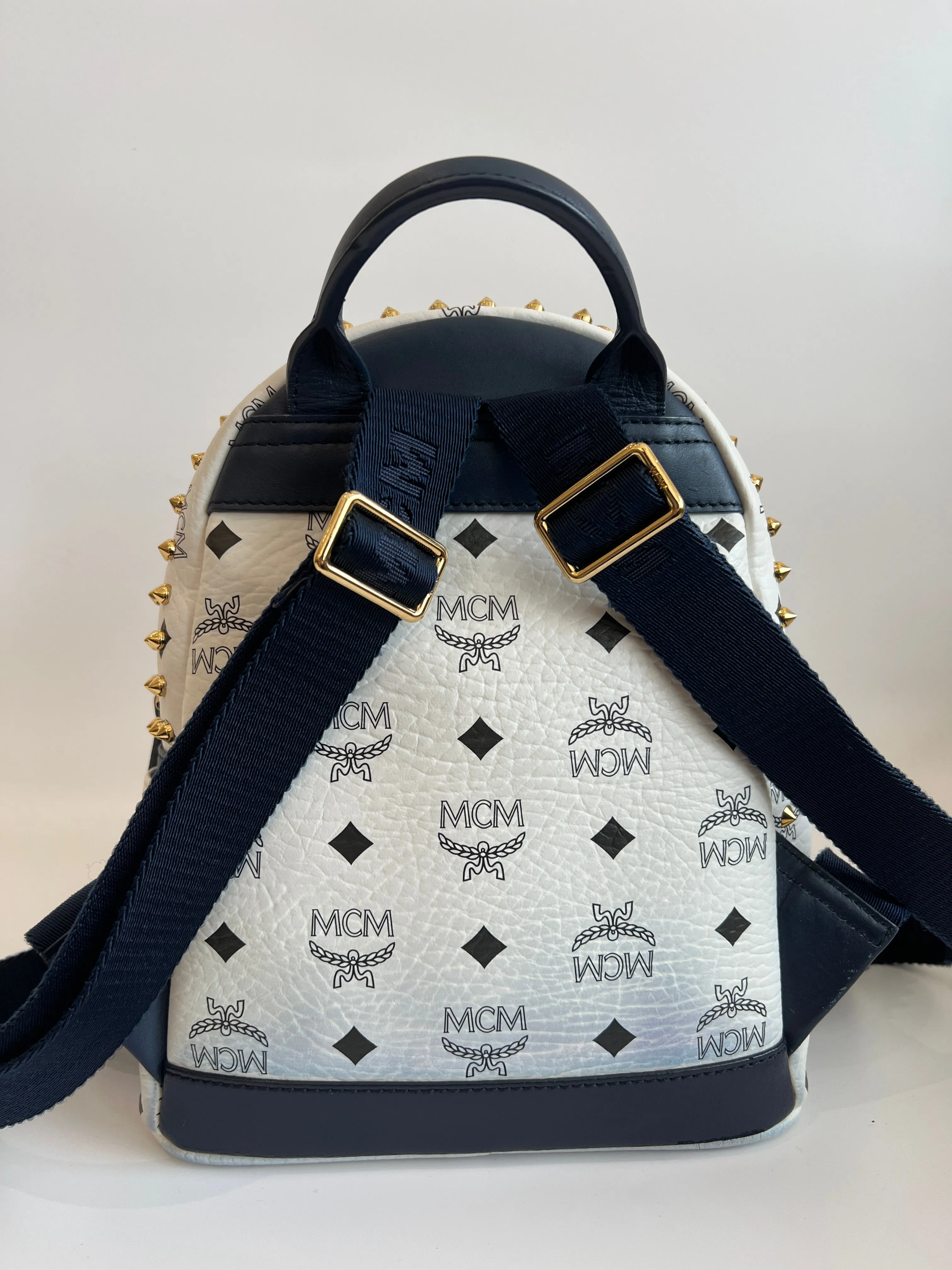 Mini Diamond Stark Backpack in White / Navy
