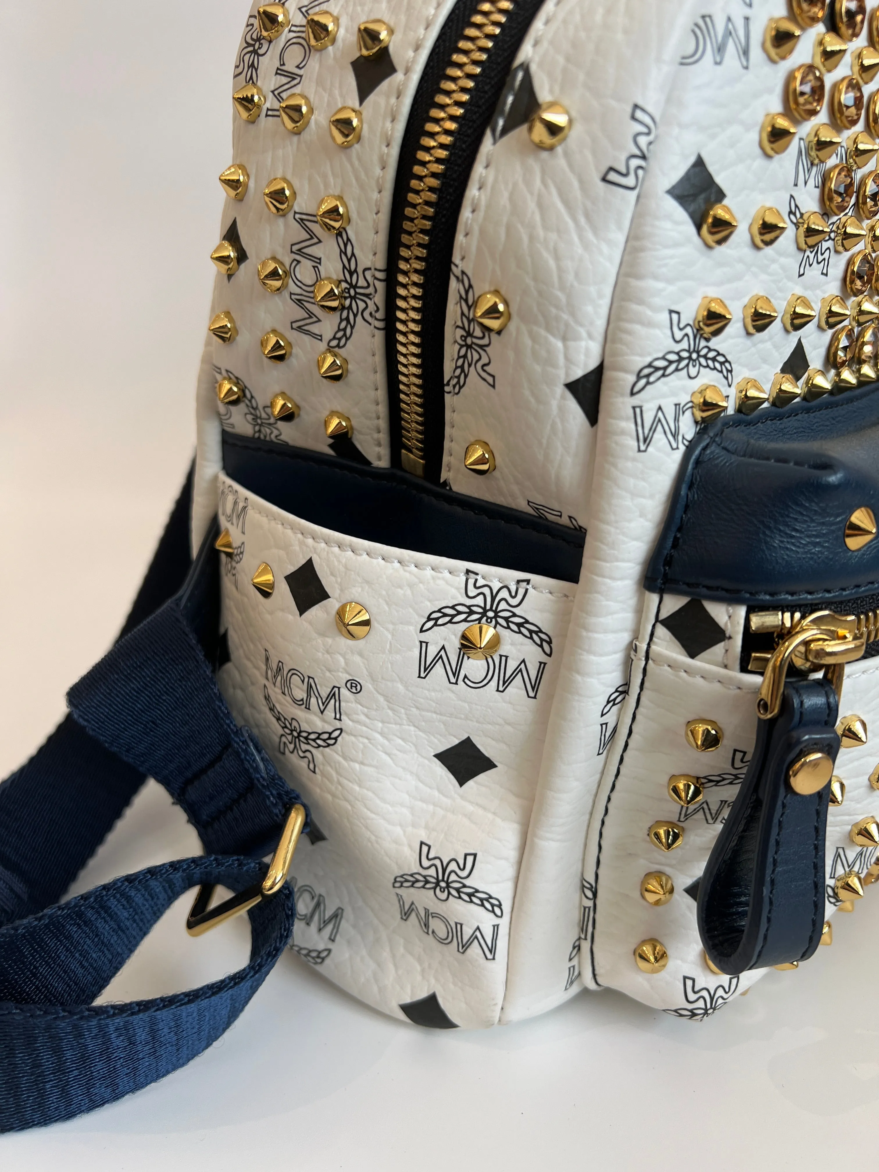 Mini Diamond Stark Backpack in White / Navy