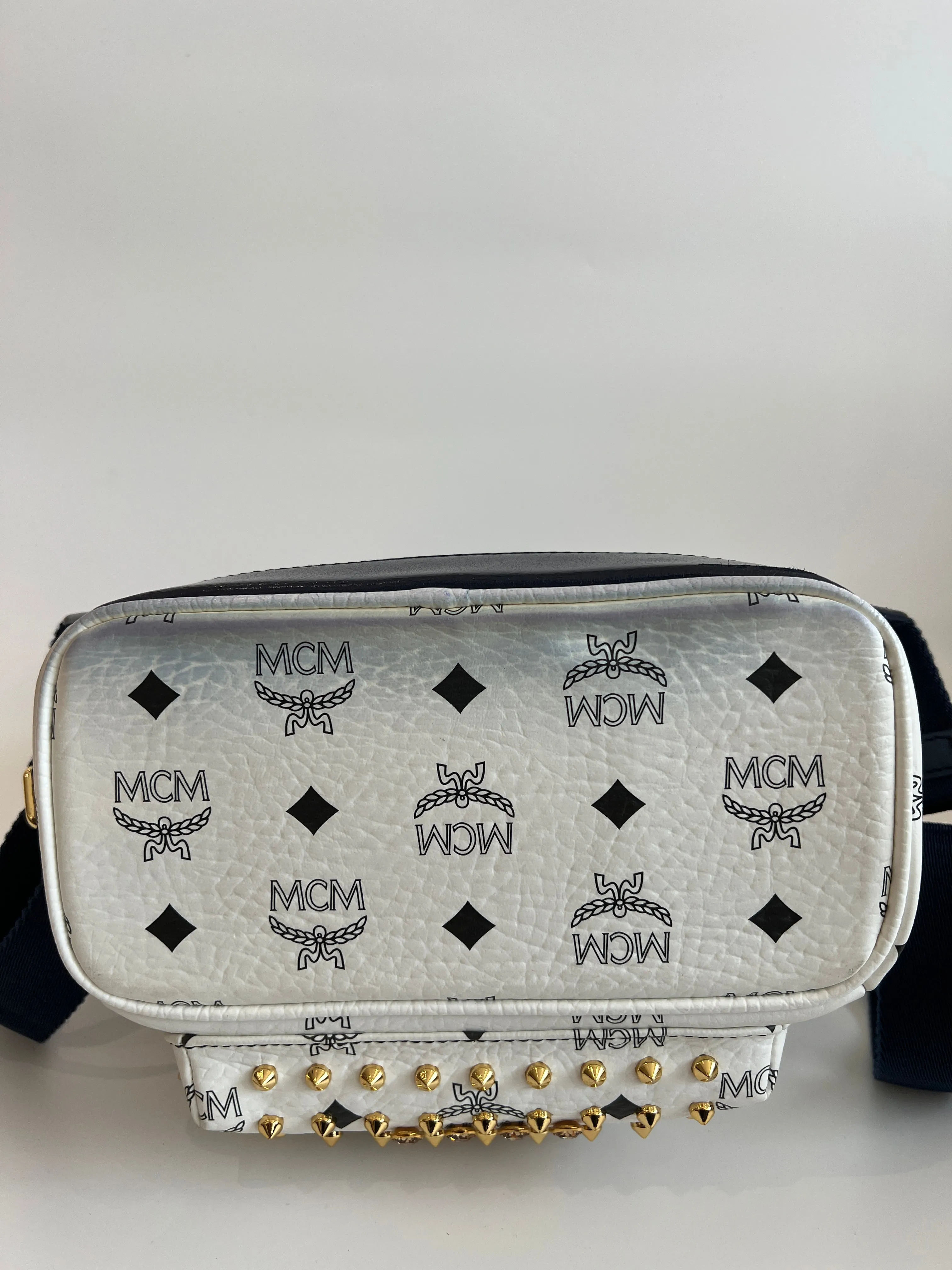 Mini Diamond Stark Backpack in White / Navy