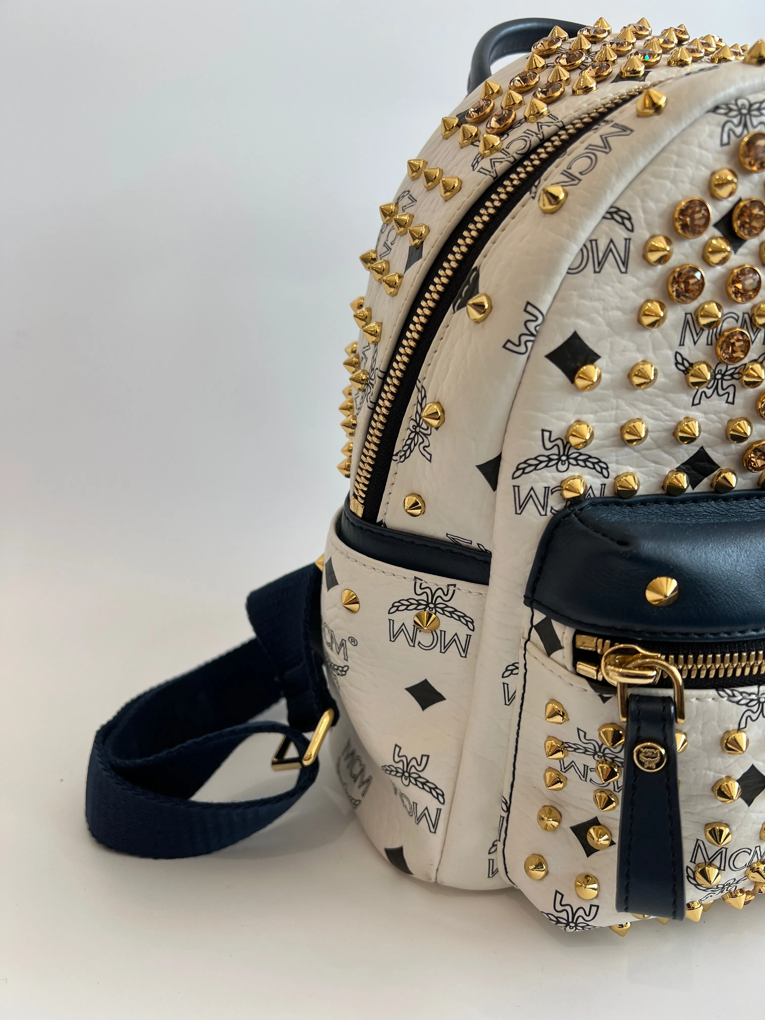 Mini Diamond Stark Backpack in White / Navy
