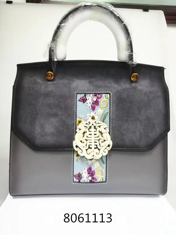 Natural snowflake jade hand embroidery cowhide bag handbag showlderbag