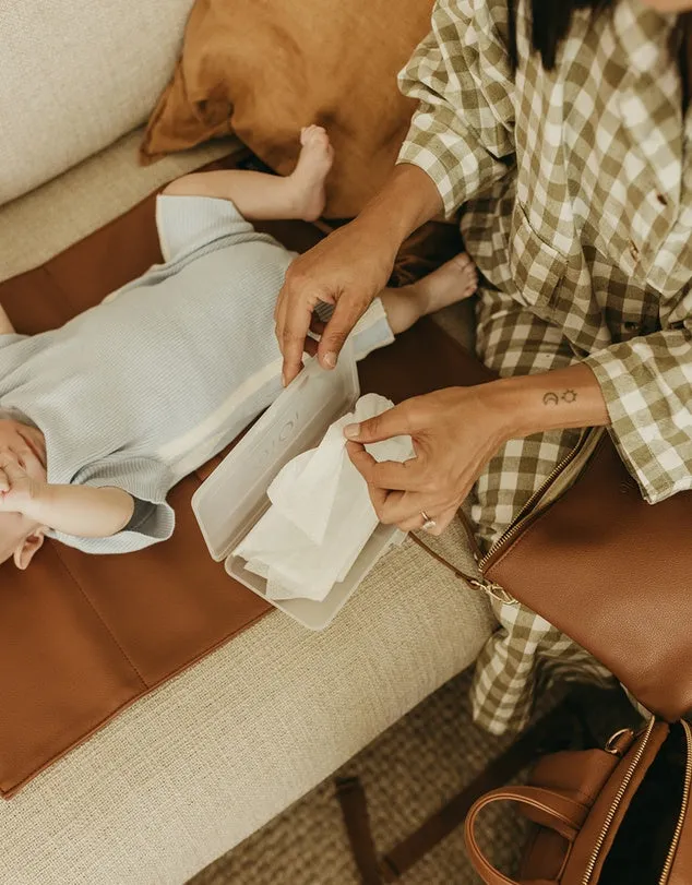OiOi Nappy Changing Pouch - Chestnut Brown Vegan Leather