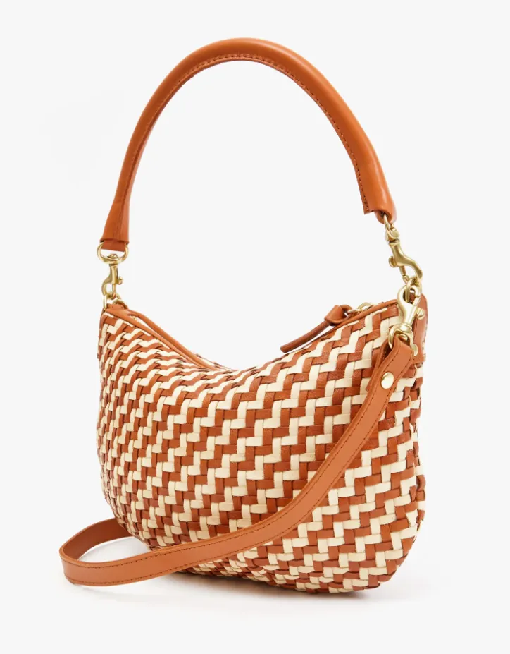 Petit Moyen Messenger in Natural & Cream Woven Zig-Z