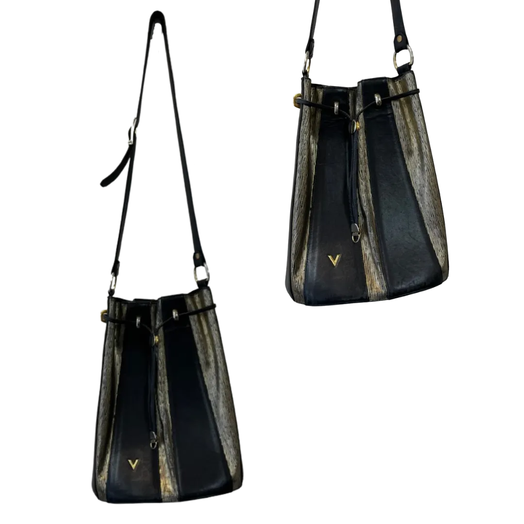 unique vintage black and gold bucket bag